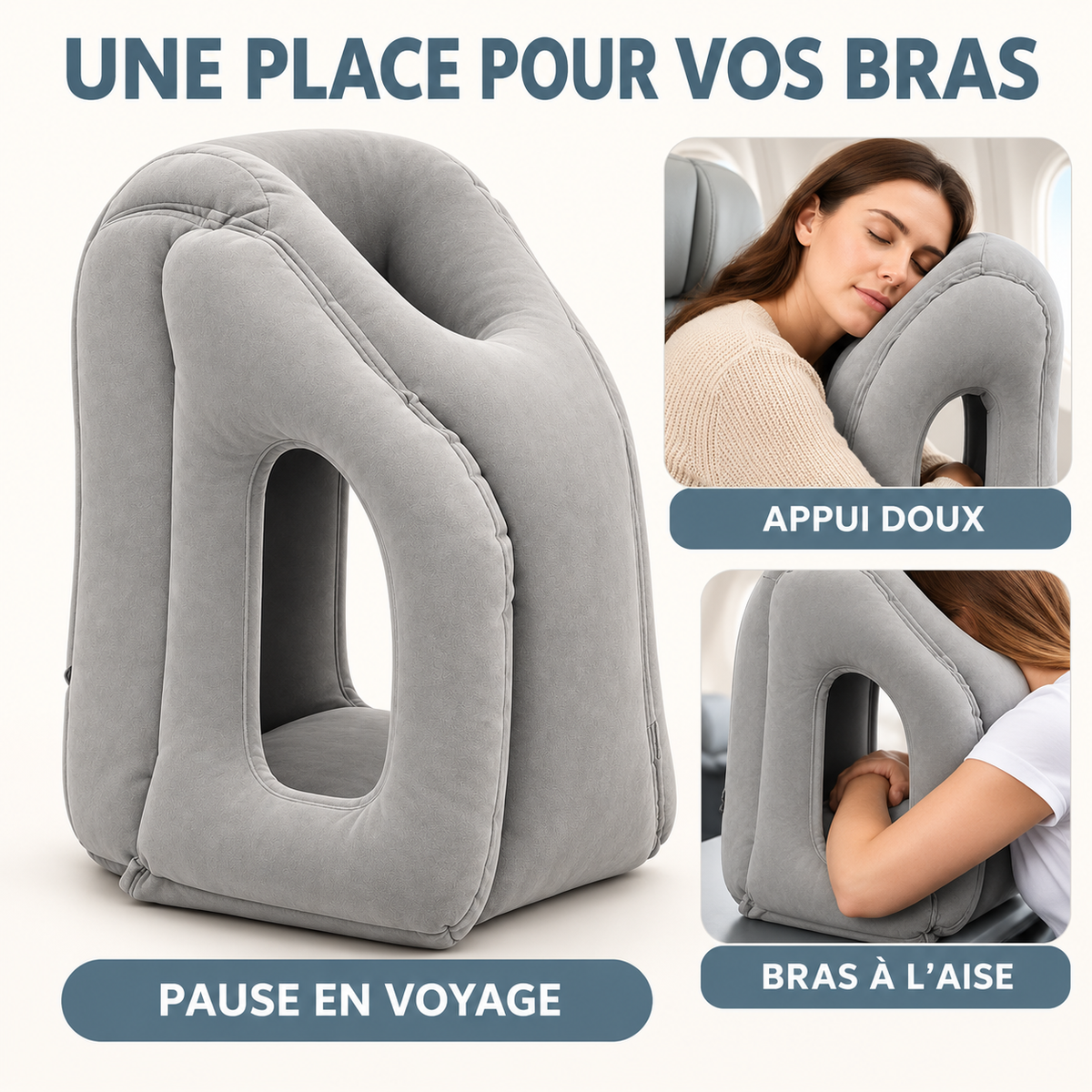 Infographie Calinair : appui doux et espace pour les bras